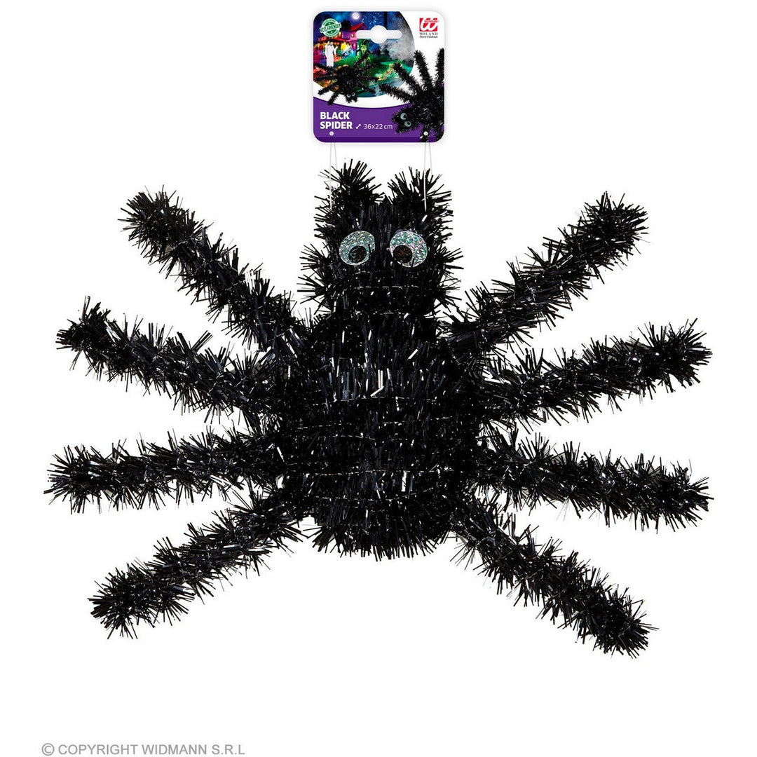 Halloween Spinne 36 × 22 cm | Dicke schwarze Spinnen-Hängedeko mit haariger Optik für Halloween-Partys und Gruseldeko
