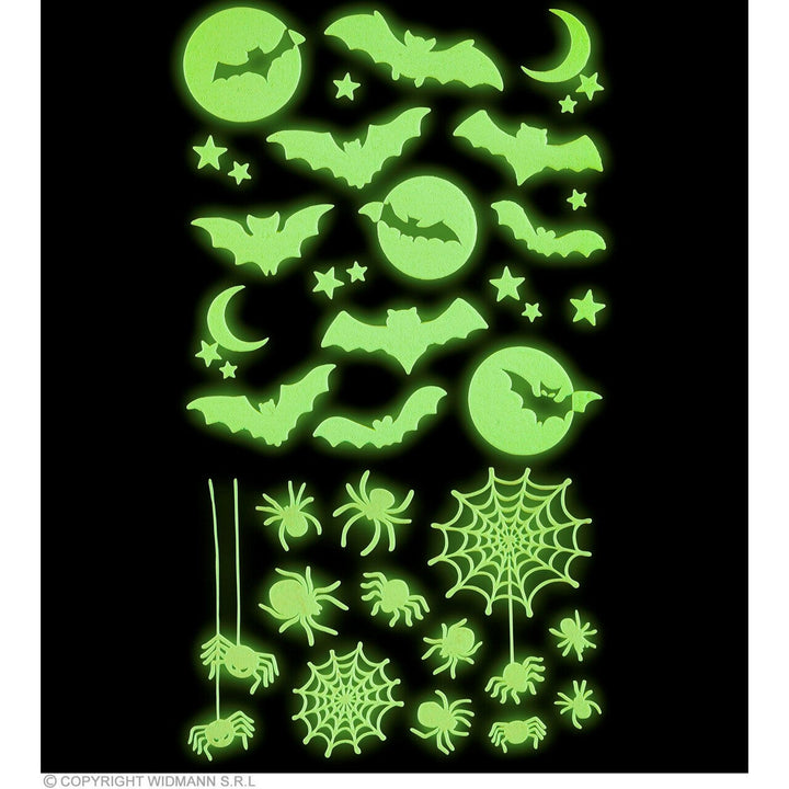 Halloween Glow in the Dark Aufkleber | Leuchtende Spinnen &amp; Fledermäuse 21 × 15 cm für Fenster, Wände und Türen