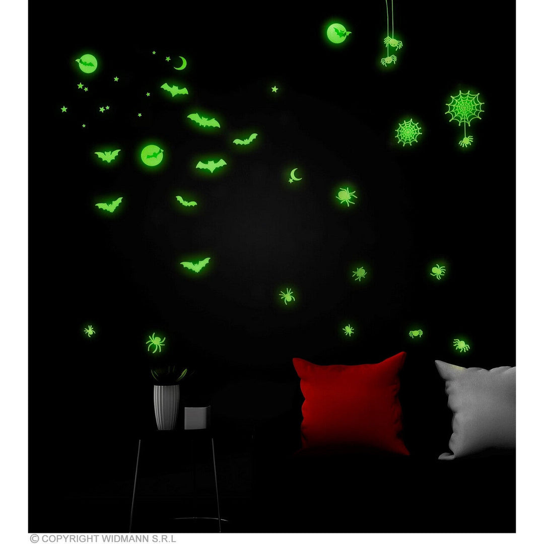 Halloween Glow in the Dark Aufkleber | Leuchtende Spinnen &amp; Fledermäuse 21 × 15 cm für Fenster, Wände und Türen