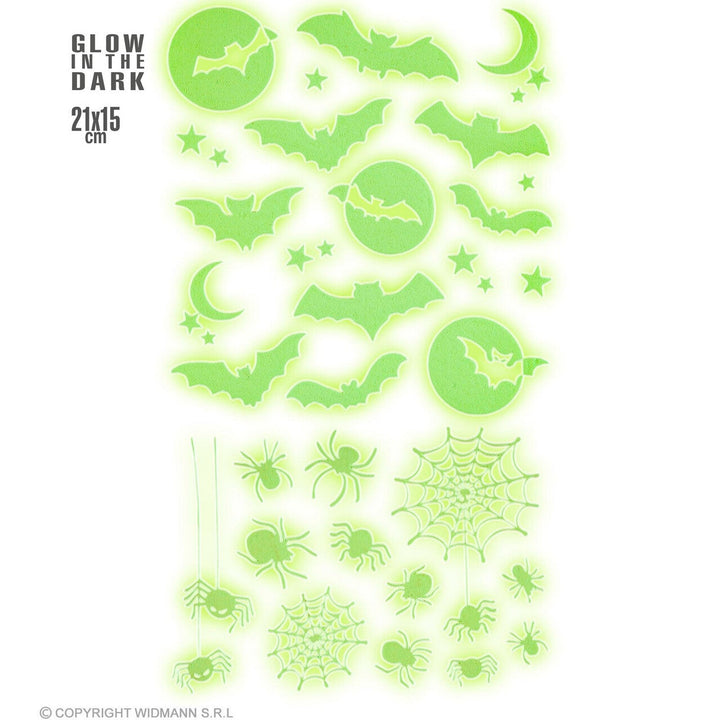 Halloween Glow in the Dark Aufkleber | Leuchtende Spinnen &amp; Fledermäuse 21 × 15 cm für Fenster, Wände und Türen