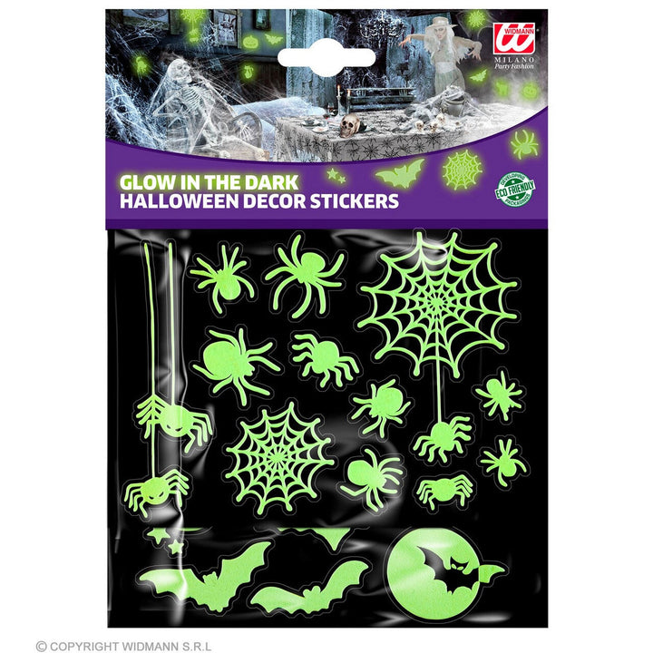 Halloween Glow in the Dark Aufkleber | Leuchtende Spinnen &amp; Fledermäuse 21 × 15 cm für Fenster, Wände und Türen