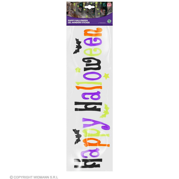 Halloween Fensteraufkleber | Bunter Happy-Halloween Schriftzug mit Fledermäusen für Fenster, Türen und Halloween-Dekoration