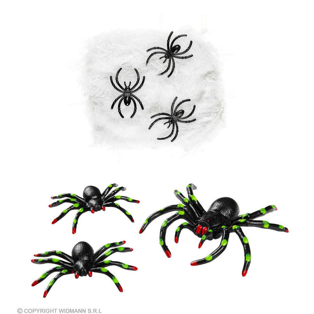 Halloween Spinnennetz mit Spinnen | Weißes Dekonetz mit großen schwarzen Spinnen für Wände, Fenster und Halloween-Partys