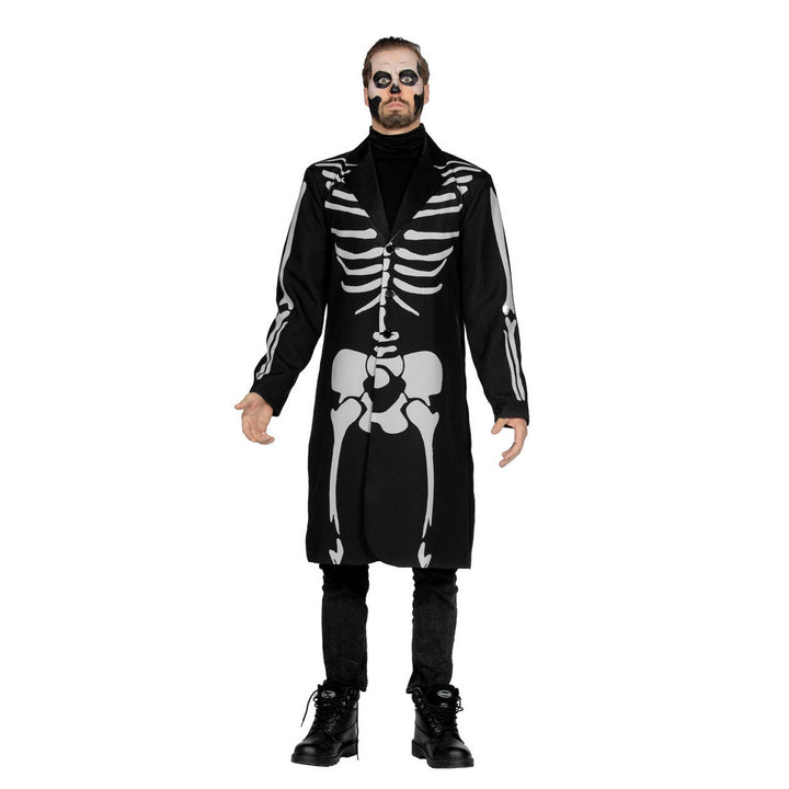 Herren Skelett Mantel Schwarz | Halloween Kostüm mit Knochen-Print für Día de los Muertos, Gruselparty und Mottoparty