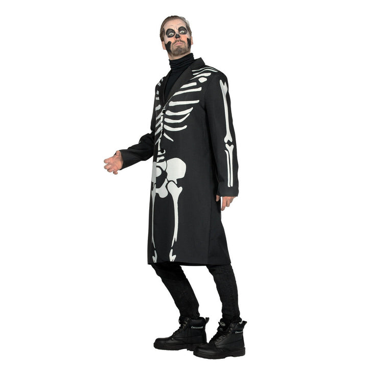 Herren Skelett Mantel Schwarz | Halloween Kostüm mit Knochen-Print für Día de los Muertos, Gruselparty und Mottoparty