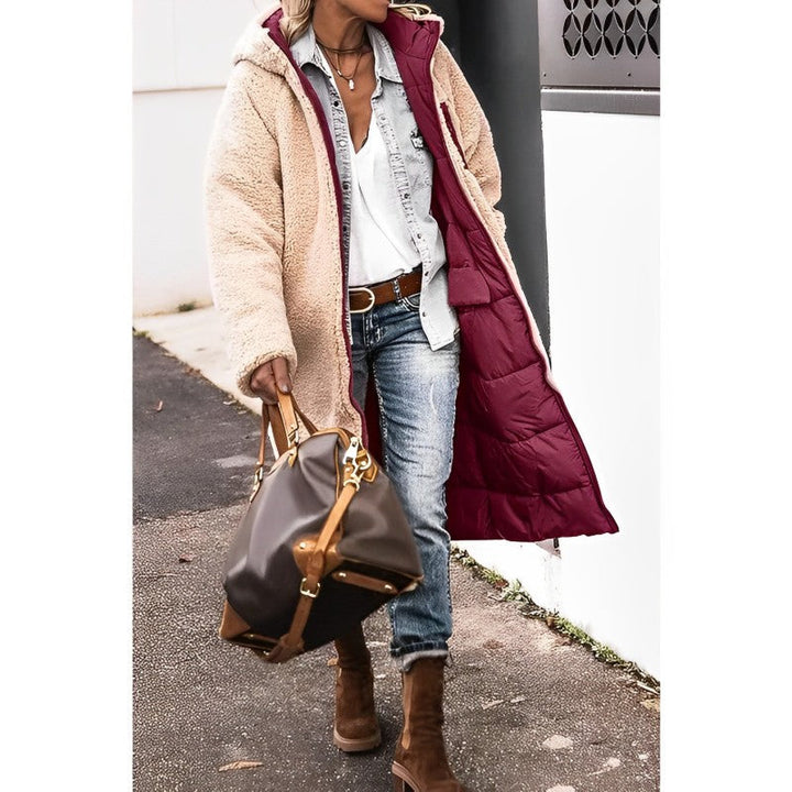 Damen Winterjacke lang mit Teddyfutter | Wendbarer Wintermantel mit Kapuze und weichem Innenfutter für kalte Tage und Alltag