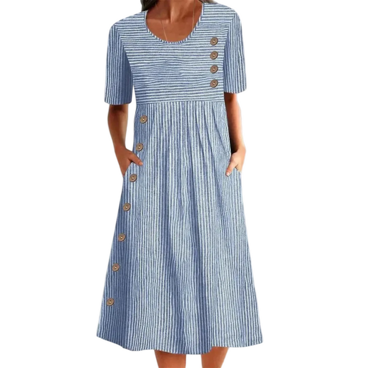 Damen Midi-Kleid mit Streifen | Luftiges Sommerkleid mit 3/4-Ärmeln &amp; lockerem Schnitt für Alltag, Freizeit &amp; Urlaub