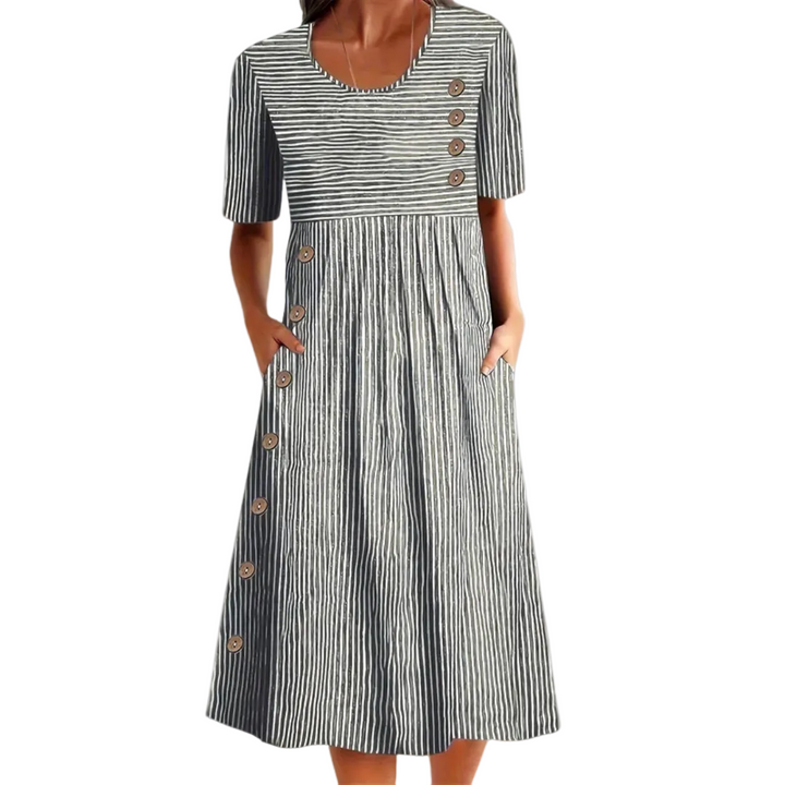 Damen Midi-Kleid mit Streifen | Luftiges Sommerkleid mit 3/4-Ärmeln &amp; lockerem Schnitt für Alltag, Freizeit &amp; Urlaub