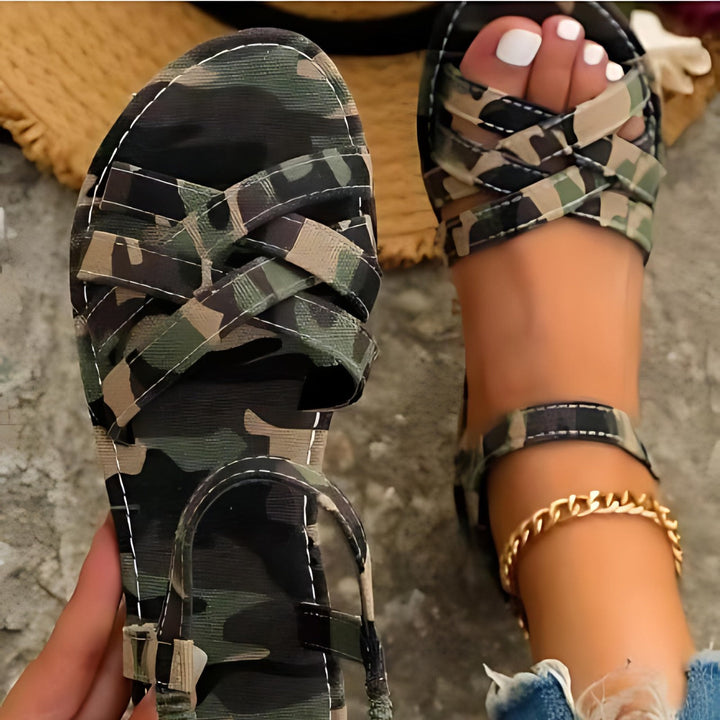 Damen flache Sandalen einfarbig | Klettverschluss &amp; offenes Design für Alltag &amp; Sommer | Junifer