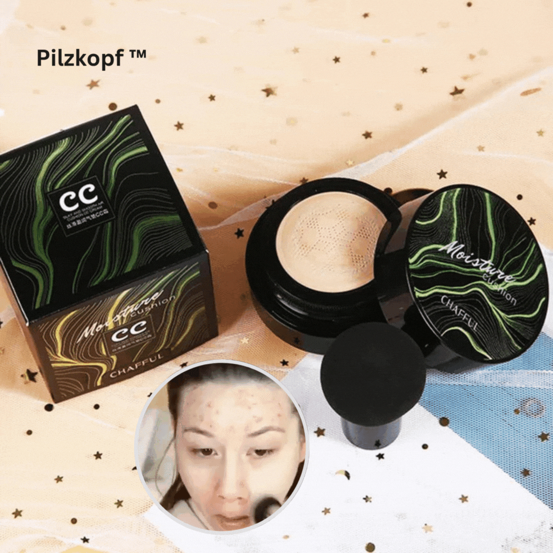 CC-Creme Air Cushion mit Pilzkopf-Applikator | Farbkorrektur &amp; ebenmäßiger Teint | Nicht klebrig, kaschiert Poren &amp; Rötungen, 2 Nuancen