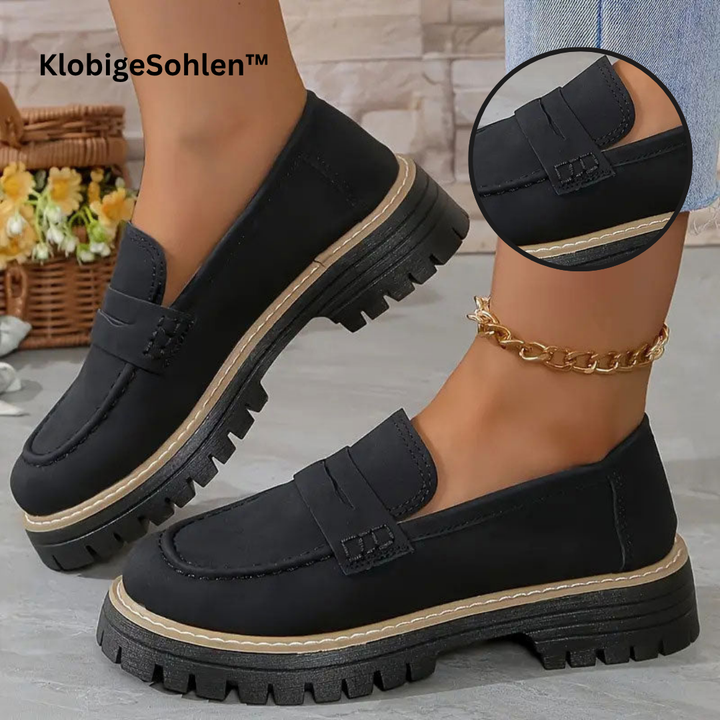 Mocassini da donna in pelle scamosciata con suola platform 4,5 cm | Slip-on, punta tonda | Suola in gomma antiscivolo | 7 colori