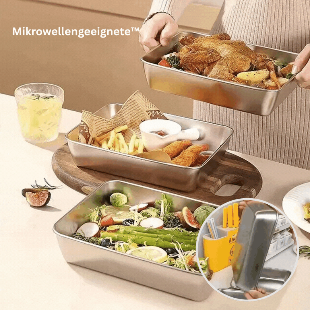 Mikrowellengeeignete Edelstahl-Lebensmittelbehälter mit Deckel | Auslaufsicher &amp; spülmaschinenfest | Meal Prep &amp; Aufbewahrung (2+1 Set)