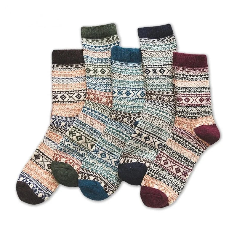 Warme Socken | 5er-Pack mit skandinavischem Muster und weicher Strickstruktur