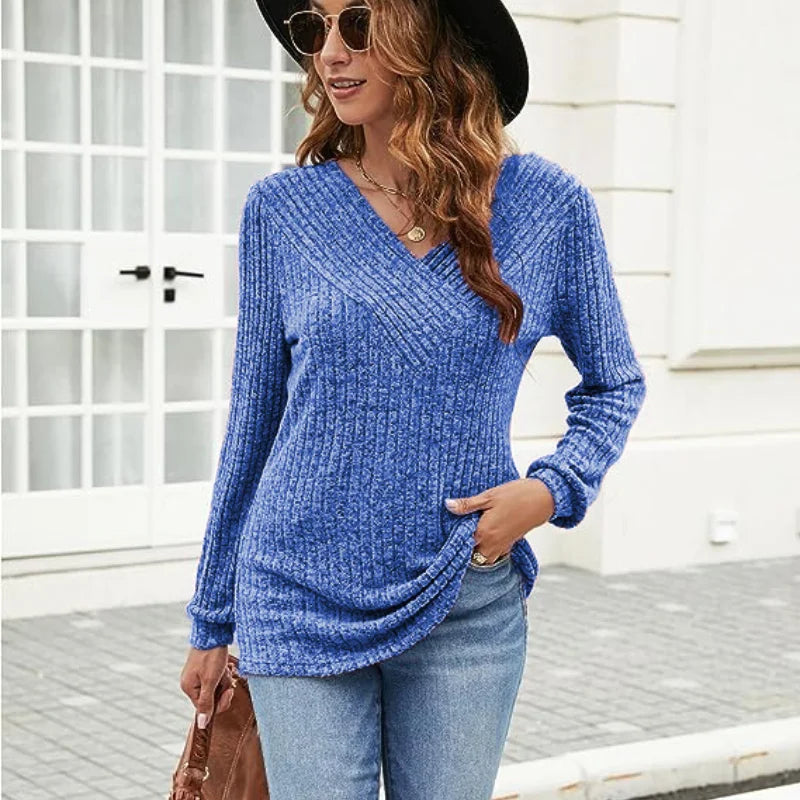 Frieda| V-kaula-aukollinen neulepusero