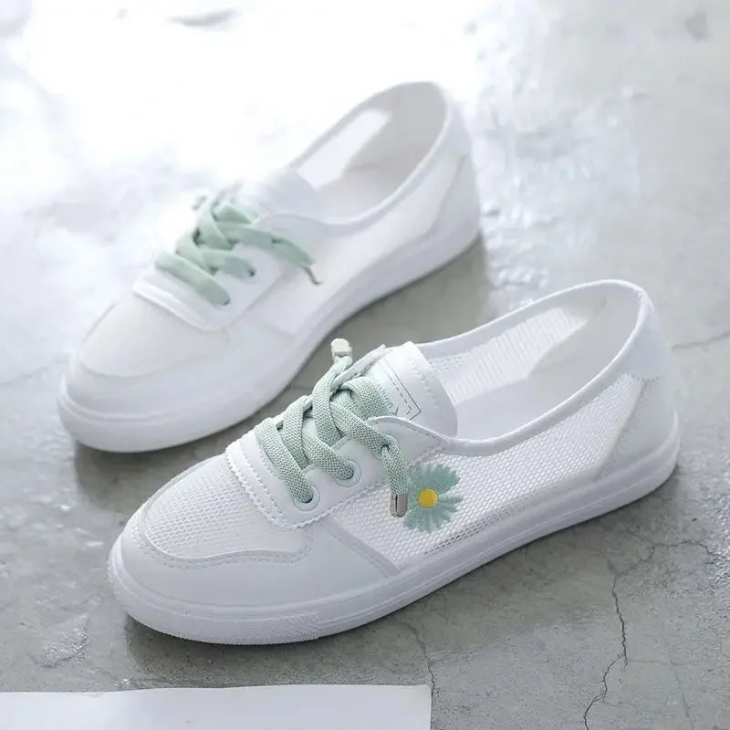 Damen Mesh-Sneaker zum Schnüren | Atmungsaktive Sommer-Turnschuhe | Leichte Freizeitschuhe für Alltag &amp; Urlaub