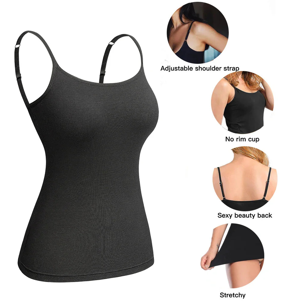 Damen Camisole Top mit integriertem BH | Verstellbare Träger | Atmungsaktiver Stoff &amp; figurbetonter Sitz