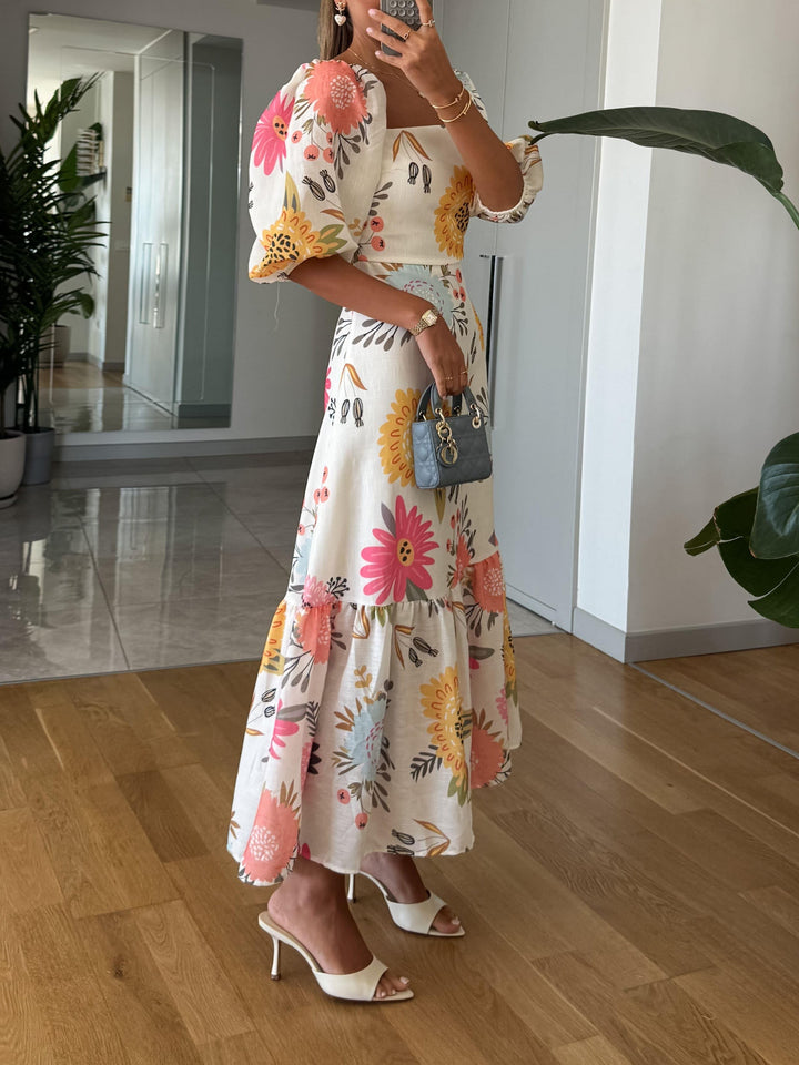Fable romantisches Midikleid mit Blumenprint | Puffärmel &amp; fließende Silhouette | Atmungsaktiver Stoff, feminin &amp; vielseitig
