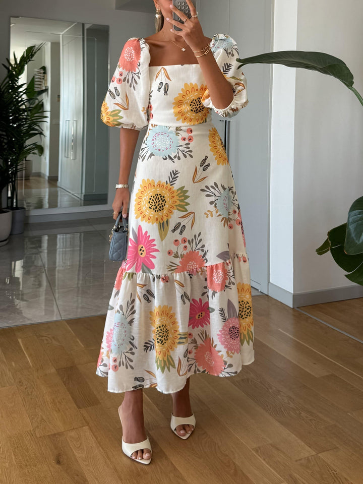 Fable romantisches Midikleid mit Blumenprint | Puffärmel &amp; fließende Silhouette | Atmungsaktiver Stoff, feminin &amp; vielseitig