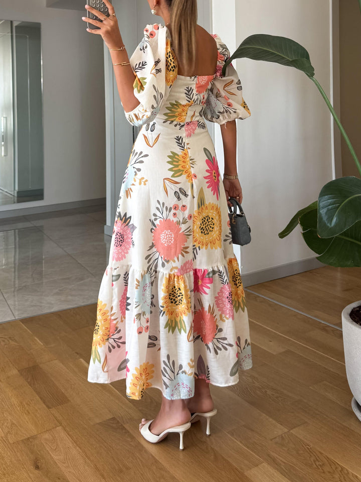 Fable romantisches Midikleid mit Blumenprint | Puffärmel &amp; fließende Silhouette | Atmungsaktiver Stoff, feminin &amp; vielseitig
