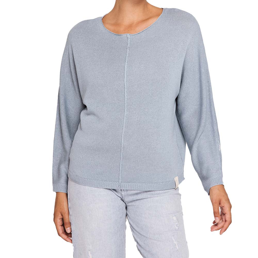 Damen Feinstrickpullover mit Rundhals | Locker geschnittener Strickpullover mit Mittelnaht und breiten Bündchen