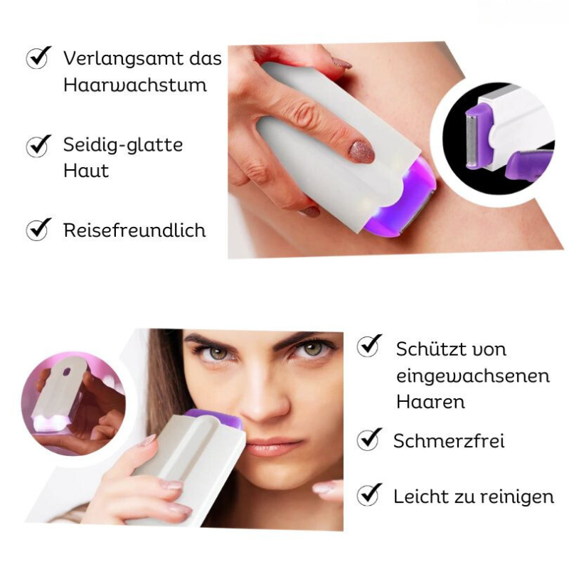 Elektrischer Haarentferner mit Mikro-Oszillation | 2 Aufsätze &amp; Hautkontakt-Sensor | Für Gesicht &amp; Körper, sanfte Rasur ohne Schnitte