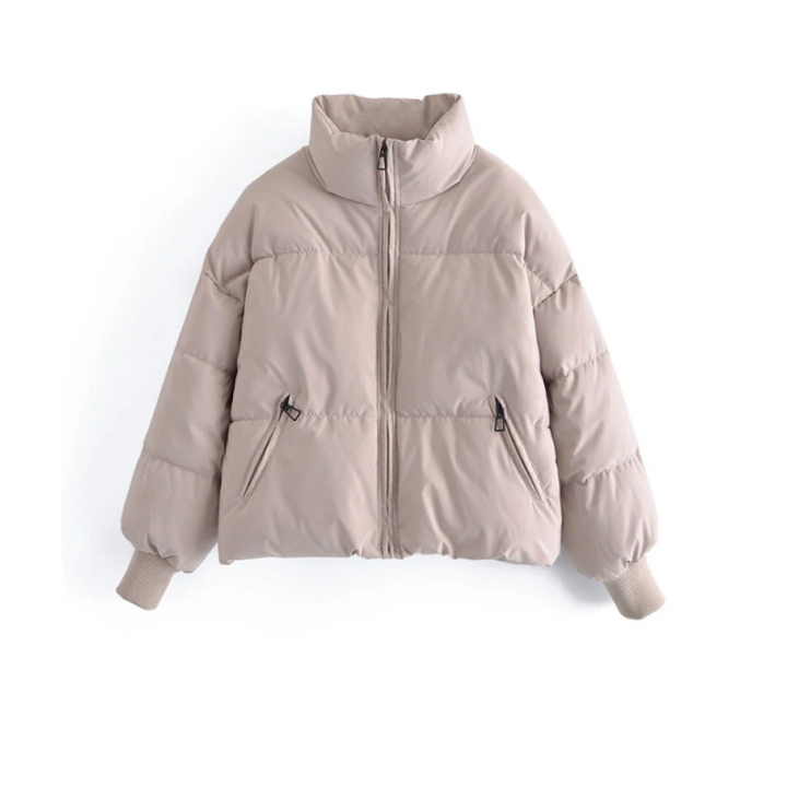 Damen Winterjacke mit hohem Kragen | Gepolsterte wasserabweisende Jacke mit Taschen, Rippbündchen und verstellbarem Saum