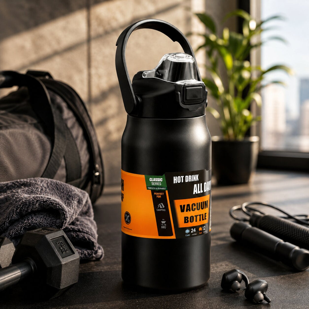 Thermosflasche aus Edelstahl | Doppelwandige Vakuumisolierung mit Strohhalm und auslaufsicherem Deckel