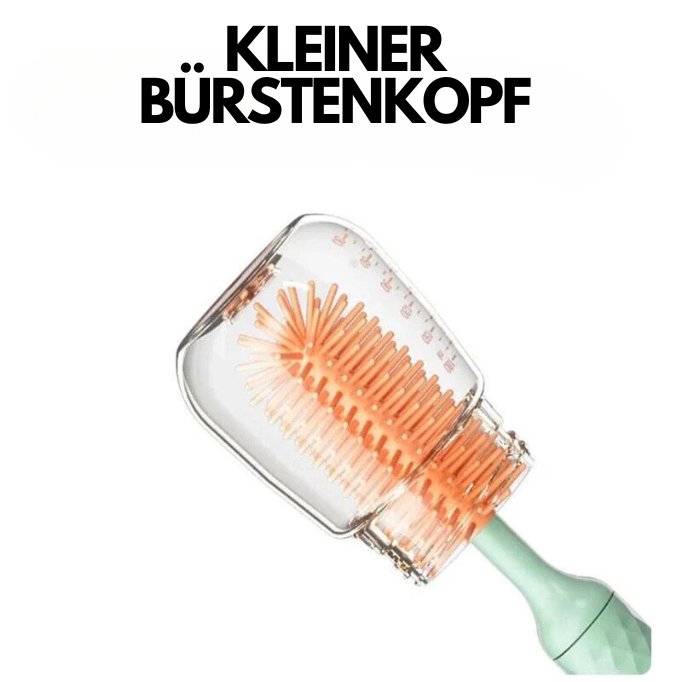 Elektrische Flaschenbürste mit 360° rotierenden Silikonborsten – CleanNest | BPA-frei, kratzfrei | inkl. Wechselaufsätze