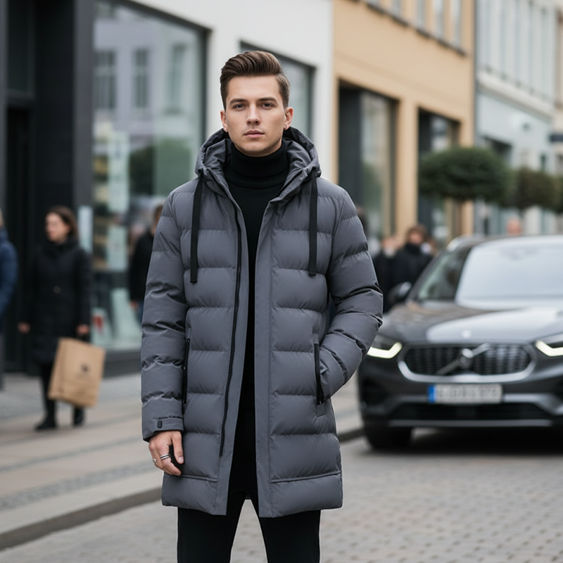 Winter Steppjacke Herren | Winddicht mit Kapuze &amp; verlängerter Passform für kalte Tage