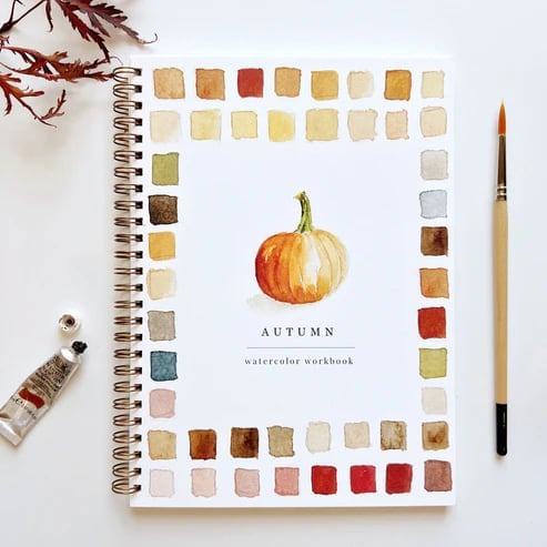 Cahier de travail aquarelle pour débutants | 12 motifs avec guide étape par étape | Papier 120 lb, 6,5"×9", mélange et peinture