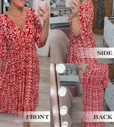 Boho Wickelkleid mit V-Ausschnitt | Taillenbetont &amp; fließend, atmungsaktiv | Polyester-Baumwoll-Mix | Größen S–5XL