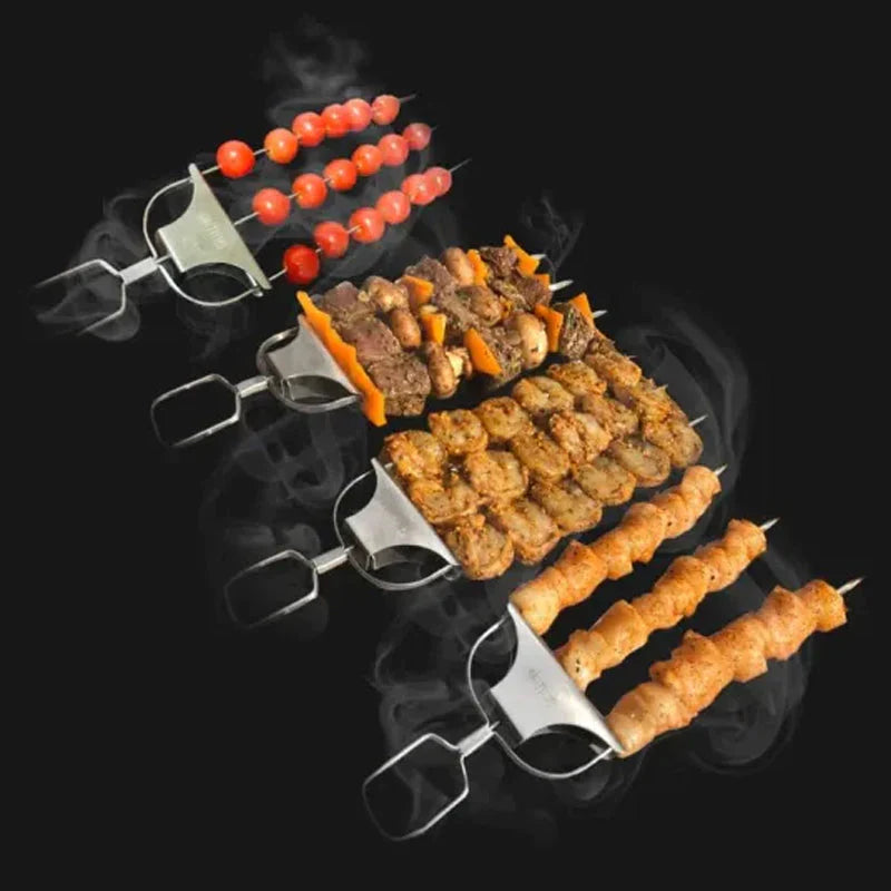 Edelstahl Grillspieße mit 9 Zinken – BlazeTrio für gleichmäßiges Garen von Fleisch, Fisch &amp; Gemüse | Spülmaschinenfest | inkl. Oxford-Tasche