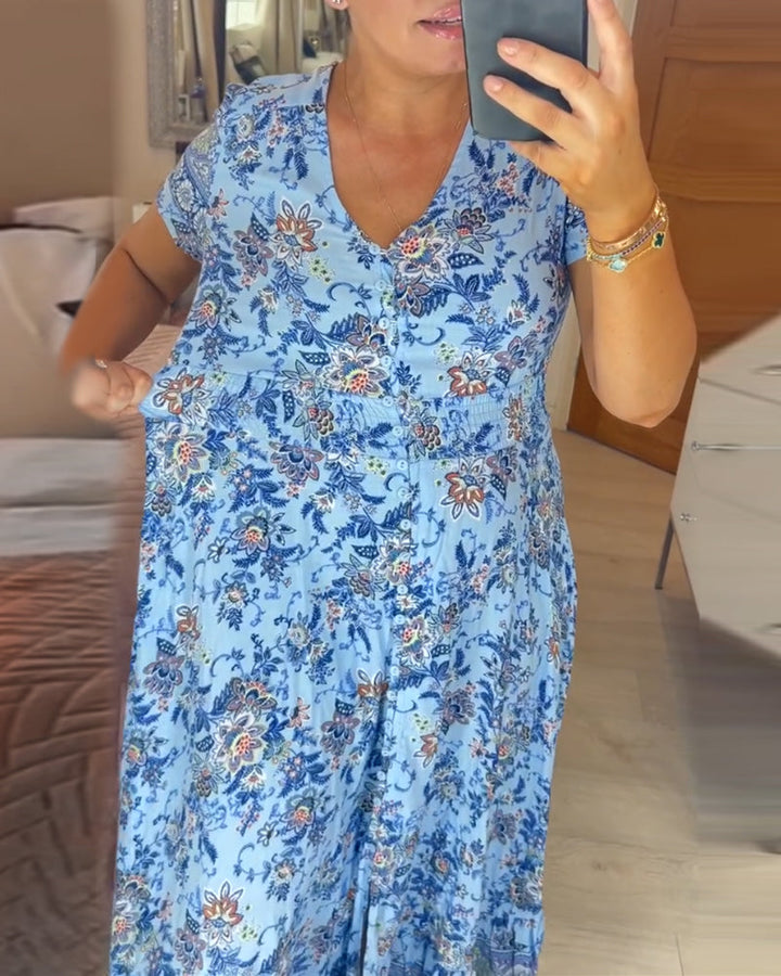 Schmeichelndes Sommerkleid aus Stretch-Baumwollmischung | V-Ausschnitt für feminine Linie | Bequem &amp; vielseitig | Größen XS–5XL