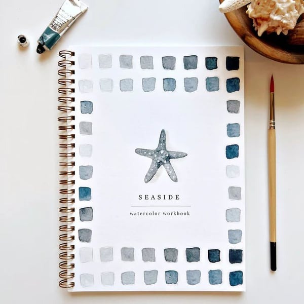 Cahier de travail aquarelle pour débutants | 12 motifs avec guide étape par étape | Papier 120 lb, 6,5"×9", mélange et peinture