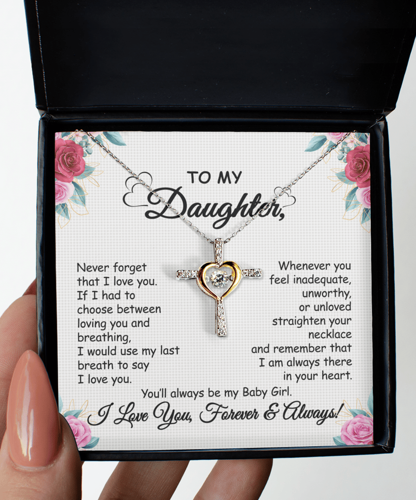 Halskette mit Botschaftskarte | Geschenk für Tochter | Kreuz mit Zirkonia &amp; Geschenkbox