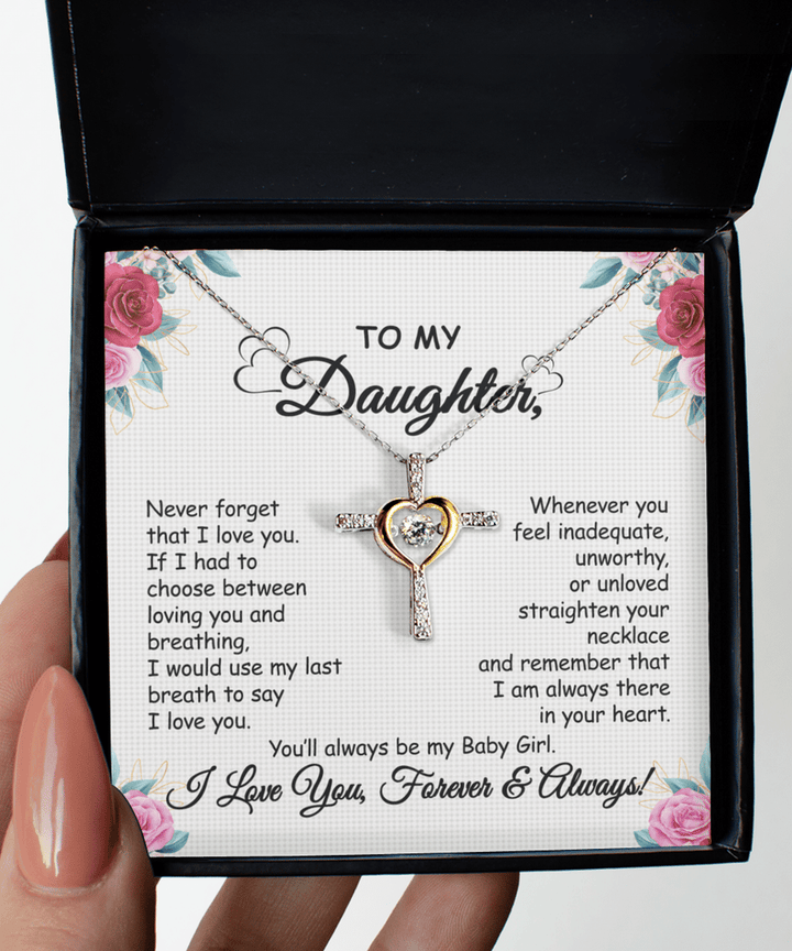 Halskette mit Botschaftskarte | Geschenk für Tochter | Kreuz mit Zirkonia &amp; Geschenkbox