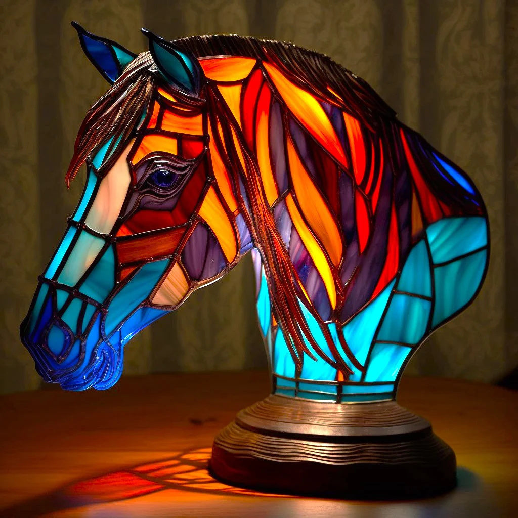 Tischlampe aus Buntglas mit Tiermotiv | Handgefertigt aus Glas &amp; Metall | Farbwechsel-LED, kompakt 20 × 15 × 12 cm
