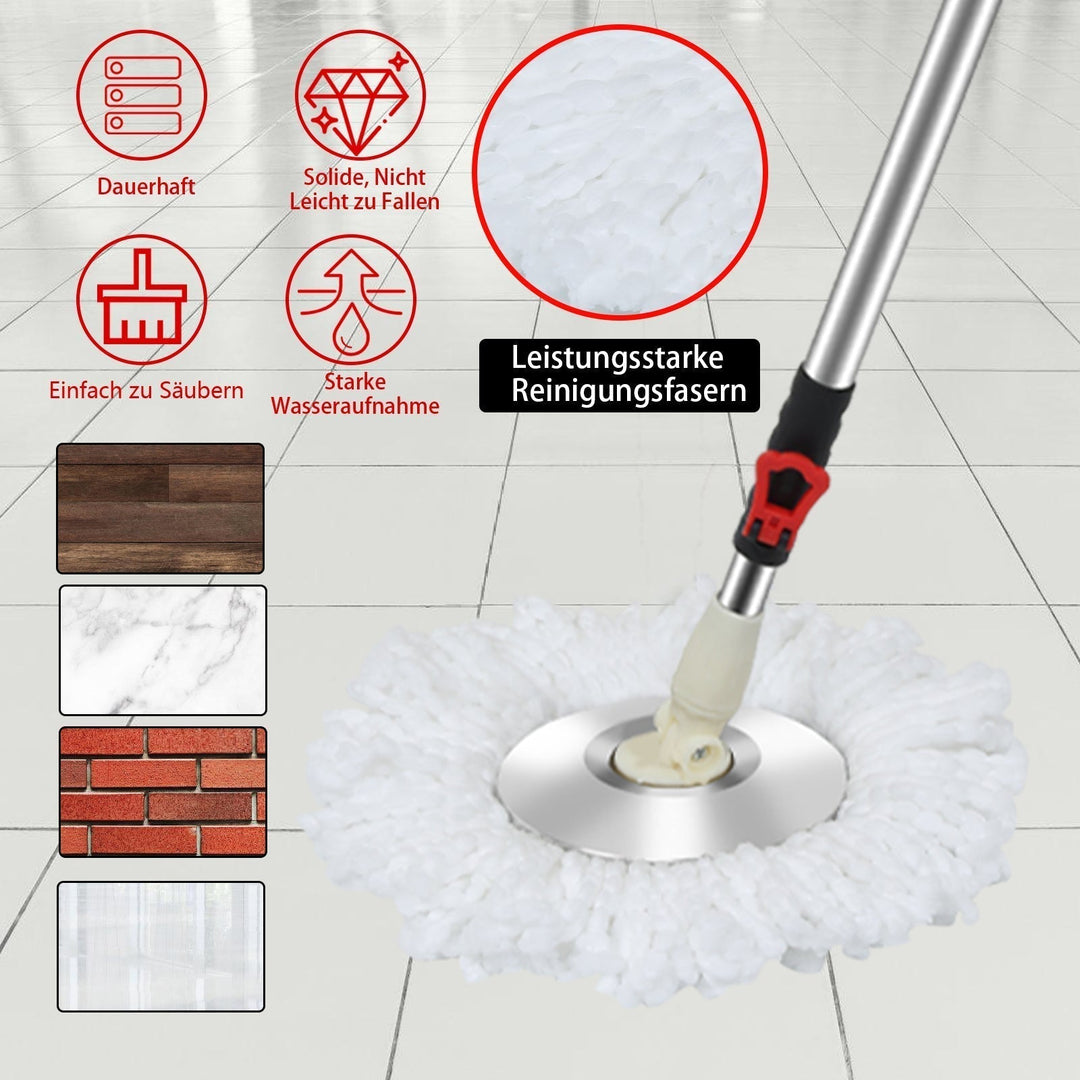 Wischmopp-Set mit Eimer | 360° Bodenwischer mit Zwei-Zonen-System | 3 Mikrofaserbezüge &amp; Teleskopstiel