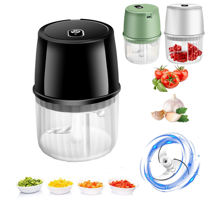 Elektrischer Mini-Zerkleinerer 250 ml | Kabelloser Knoblauch- und Gemüsehacker mit Edelstahlklingen und USB-Ladefunktion