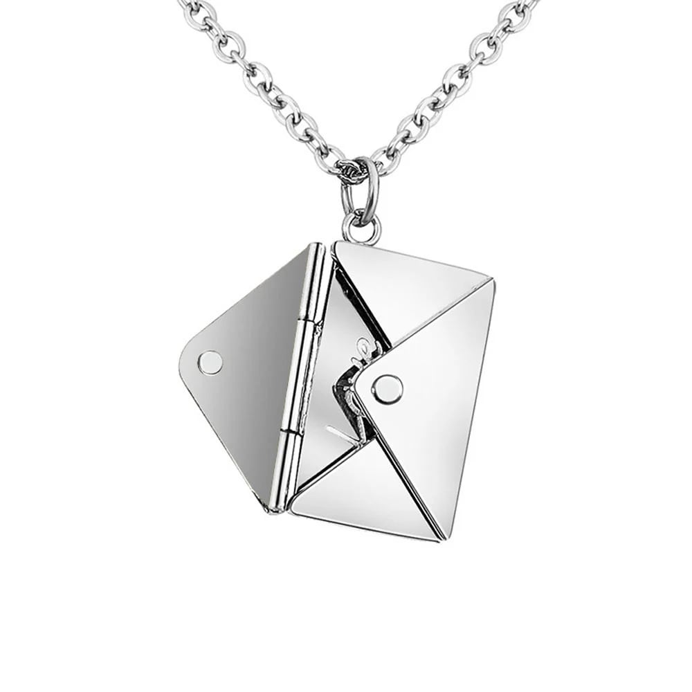 Brief-Anhänger Halskette aus Edelstahl | Liebesbrief-Pendant mit abnehmbarem Mini-Brief | 40 cm + 5 cm Verlängerung