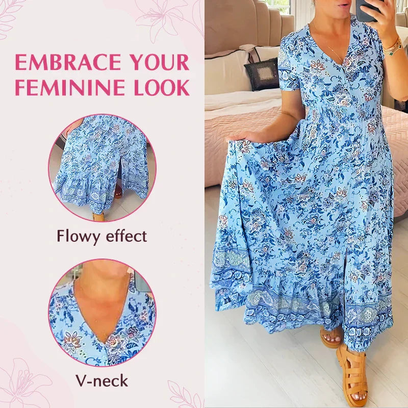 Schmeichelndes Sommerkleid aus Stretch-Baumwollmischung | V-Ausschnitt für feminine Linie | Bequem &amp; vielseitig | Größen XS–5XL
