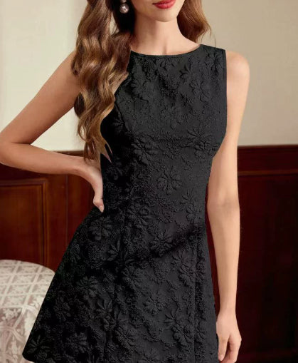 Damen Sommerkleid | Ärmelloses Midikleid mit floralem Jacquard-Muster im eleganten Stil