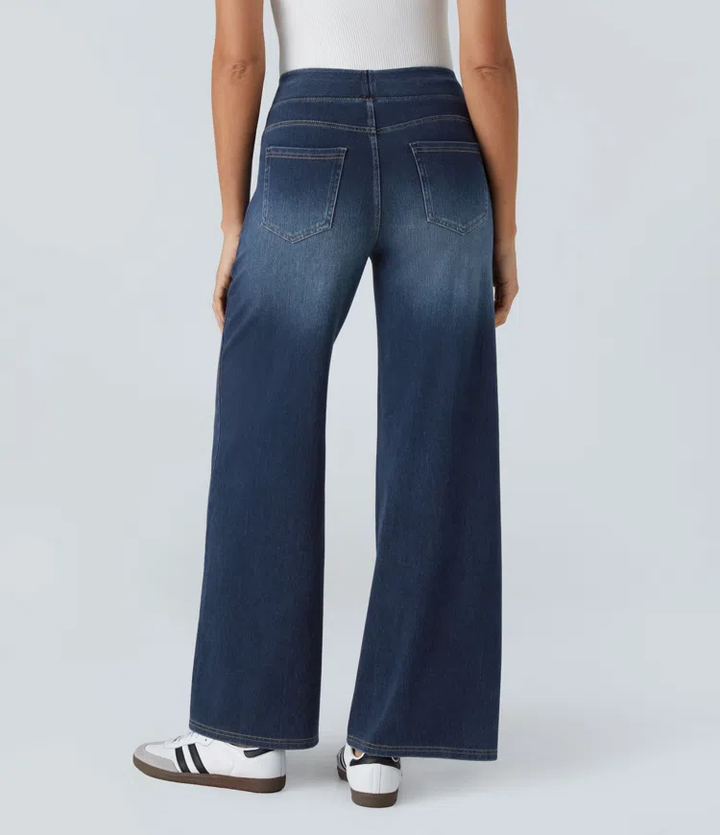 Damen Jeans High Waist Wide Leg | Vier-Wege-Stretch &amp; ohne Reißverschluss | Bequem, formend &amp; mit Taschen, XS–5XL