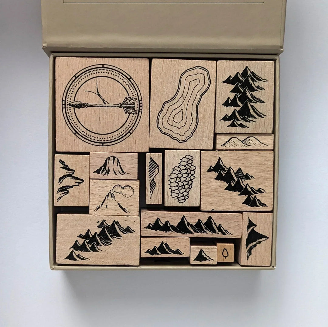 MapCraft Holzstempel-Set für Journaling &amp; Karten | Natur- &amp; Bergmotive | Perfekt für Planner &amp; DIY