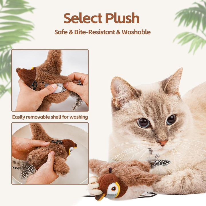 Interaktives Katzenspielzeug mit flatternden Flügeln | Bewegungssensor &amp; Vogelgeräusche | USB-aufladbar 25 x 22 cm