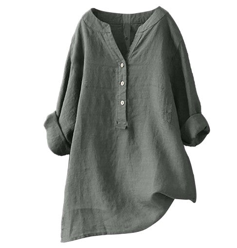 Damen Casualkleid mit V-Ausschnitt &amp; verstellbaren Ärmeln | Lockerer Schnitt | Leichtes Alltagskleid