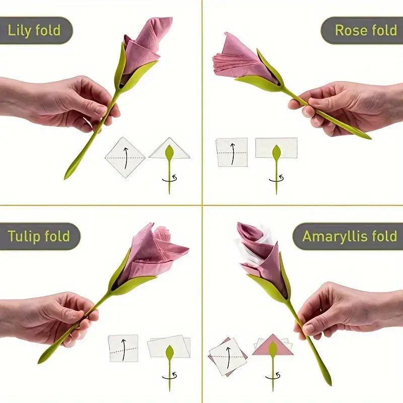 Formatori di fiori per tovaglioli 2 pezzi | Arrotola i tovaglioli in eleganti fiori | Per cena, matrimonio e tavola delle feste | Riutilizzabili, pronti in fretta