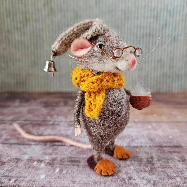 Weihnachtsanhänger Filzmaus | Handgefertigte Dekorationsfigur aus Naturmaterialien für Weihnachtsbaum &amp; Zuhause