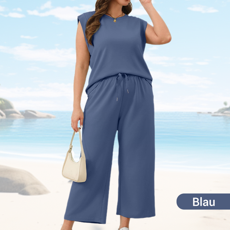 Damen Zweiteiler mit ärmellosem Top | Weite Hose im eleganten Set | Schicker Sommerlook für Alltag &amp; Anlass