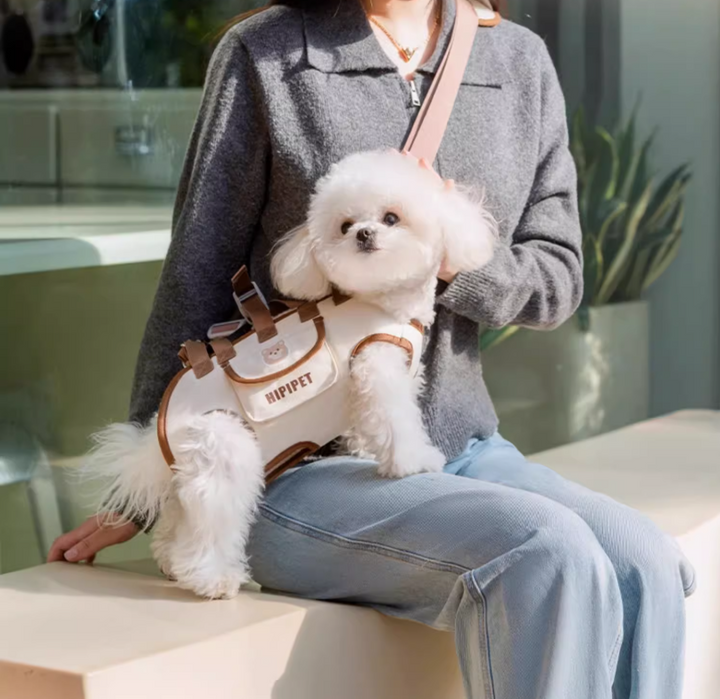 Pet carrier bag with horizontal lying position | AirMesh breathable &amp; lightweight | Crossbody/shoulder/pull | S–XL